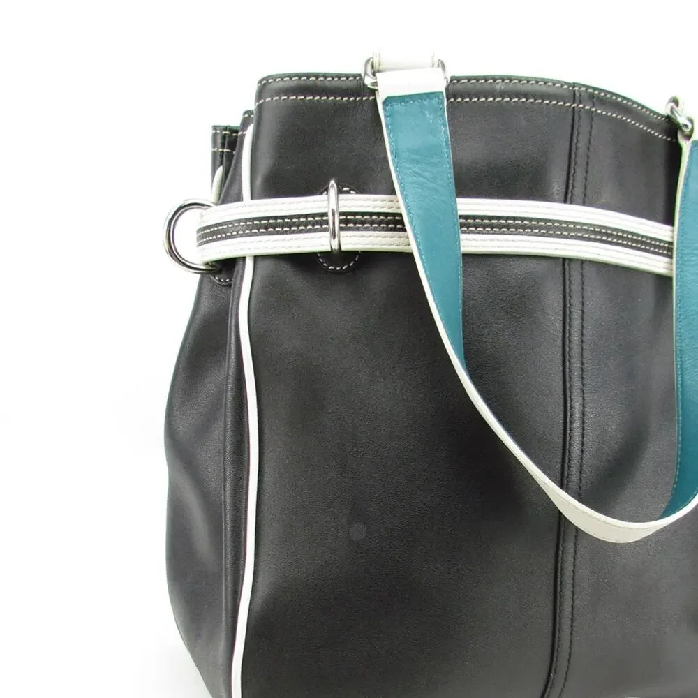 Authentic Coach Black White Leather Shoulder Bag